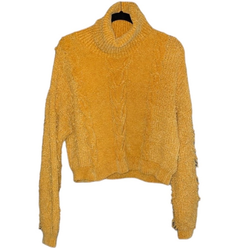 BP cable knit mustard oversized sweater Womens size large cropped top turtleneck